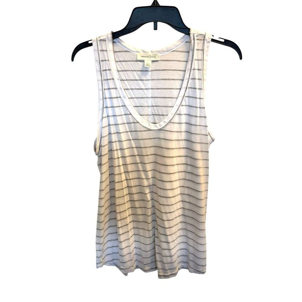 Treasure and Bond white tank top gray stripes size large